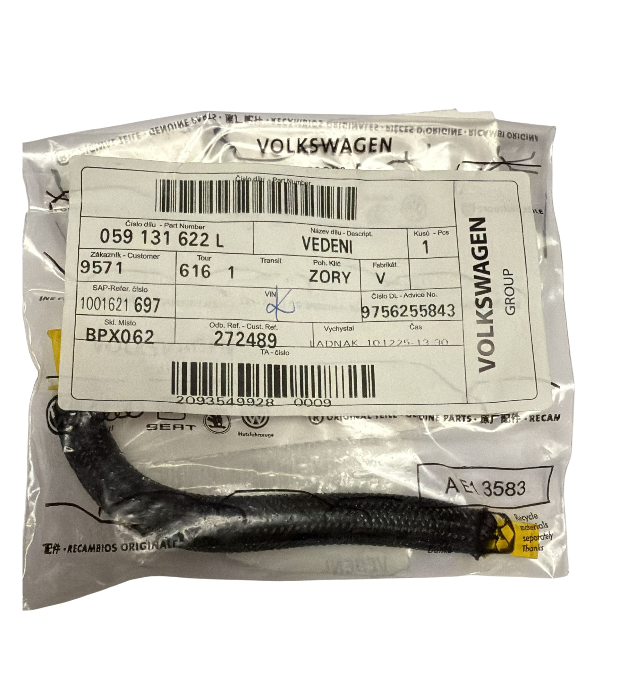 Genuine New Vacuum Line for Audi VW 3.0 TDI 059131622L VAG OEM Genuine New Vacuum Line for Audi VW 3.0 TDI 059131622L VAG OEM