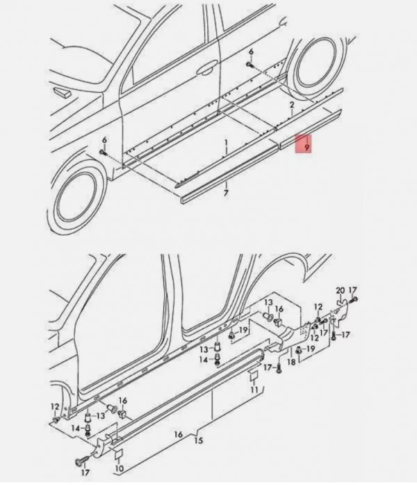 New OEM rear door lower trim Right VW Passat B6 2008- R-line/R36 3C0854950BGRU