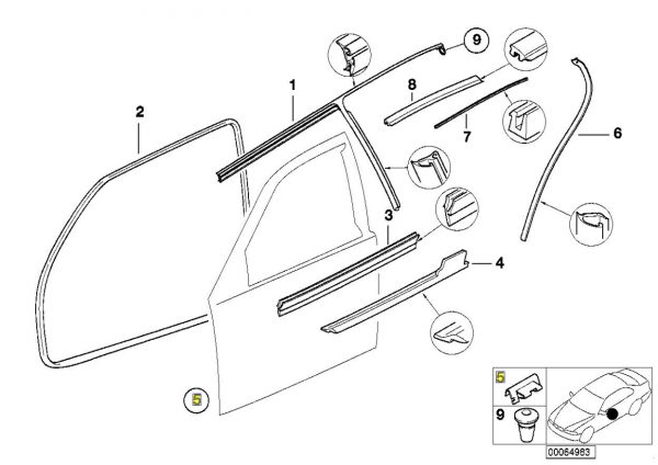 Genuine New BMW E36 Z3 Door Card Window Seal Clip Clamp Bracket 51211977747 OEM