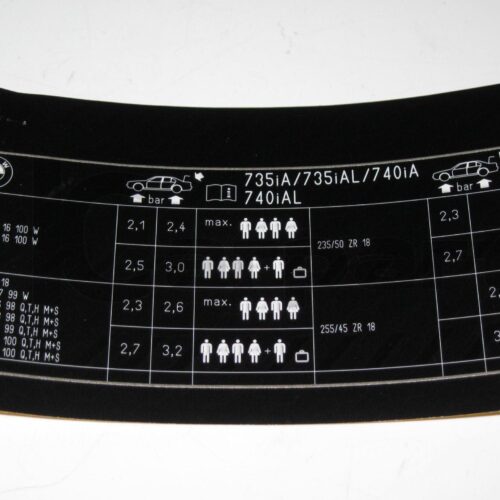 New OEM BMW E38 Tyre Pressure Table Sticker Label Chart 2122345 71212122345