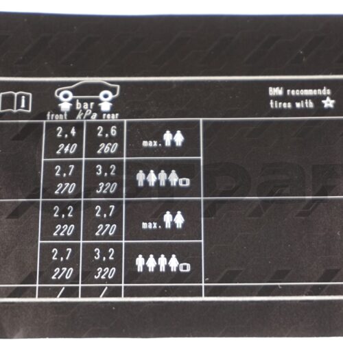 Genuine New BMW E64 650i Tyre Pressure Table Chart Label Sticker 71246783387 OEM