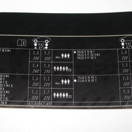 New OEM BMW F25 04/11> Tyre Pressure Chart Table Label Sticker 71246854063