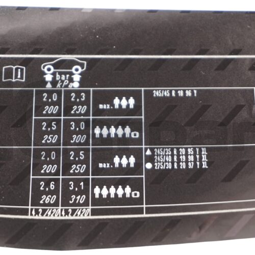 New OEM BMW F11 4-Cyl Tyre Pressure Chart Table Label Sticker 71246855223