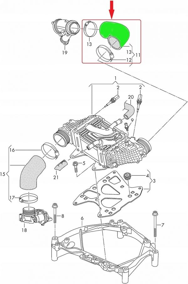 Genuine New Turbo Boost Pressure Hose Volkswagen 03N145822E VAG OEM