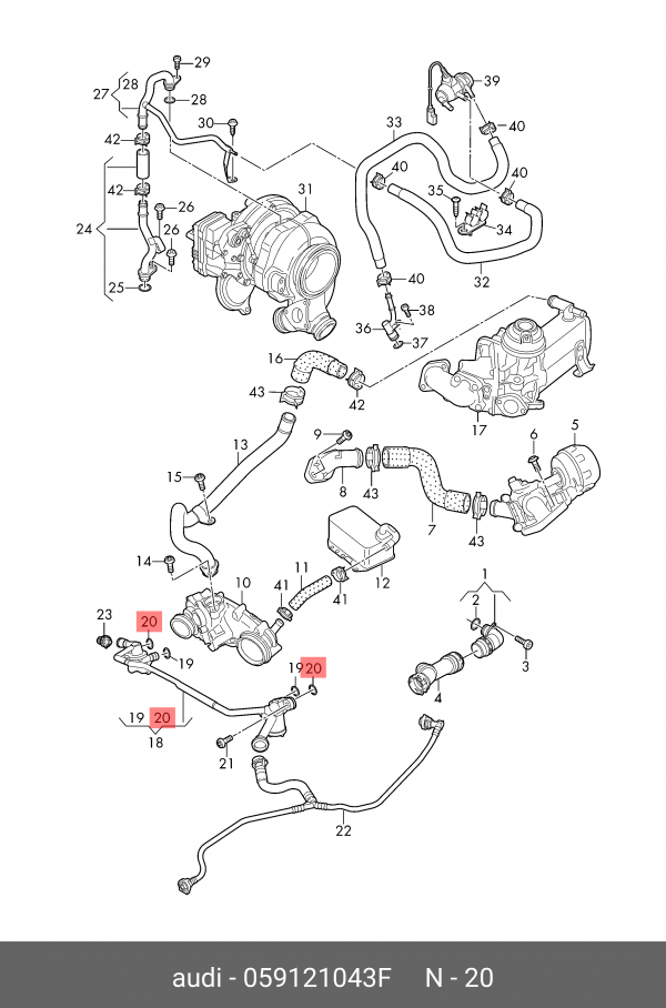 Genuine New Coolant Hose Gasket Seal O-Ring Audi Volkswagen 059121043F VAG OEM