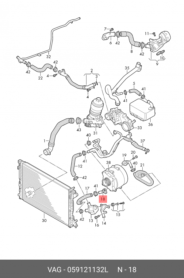 Genuine New Coolant Connection Audi Volkswagen 059121132L VAG OEM