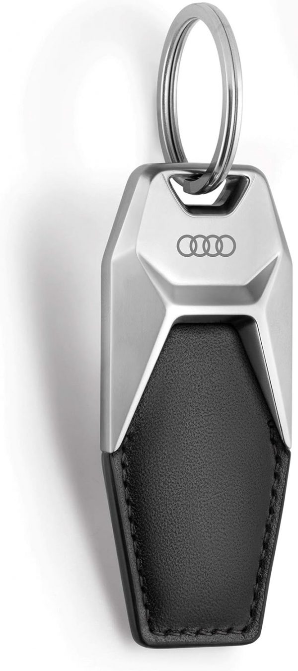 Genuine New Audi Pendant Keyring Metal Leather Black/Silver 3181900600 VAG OEM