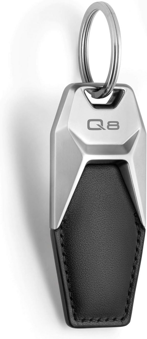 Genuine New Audi Q8 Metal Leather Keyring Black/Silver 3181900618 VAG OEM