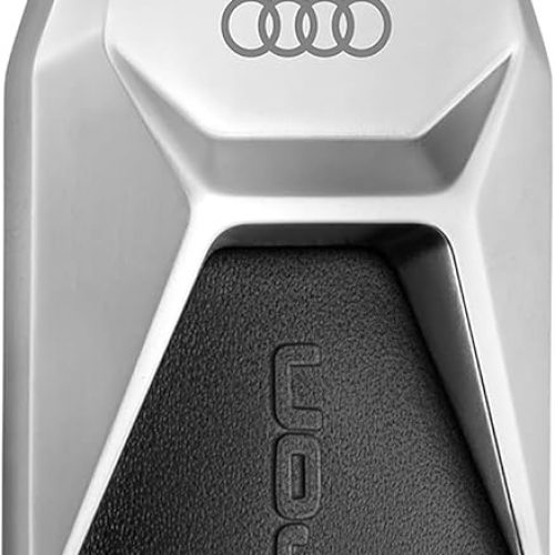 New OEM Audi Q4 e-tron Metal Leather Pendant Keyring Black/Silver 3182100301 VAG