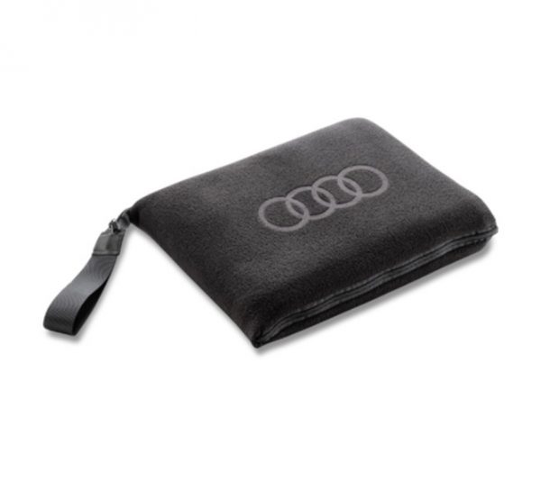 New OEM Audi 2-in-1 Fleece Blanket/Cushion Black with Rings Logo 3292200300 VAG