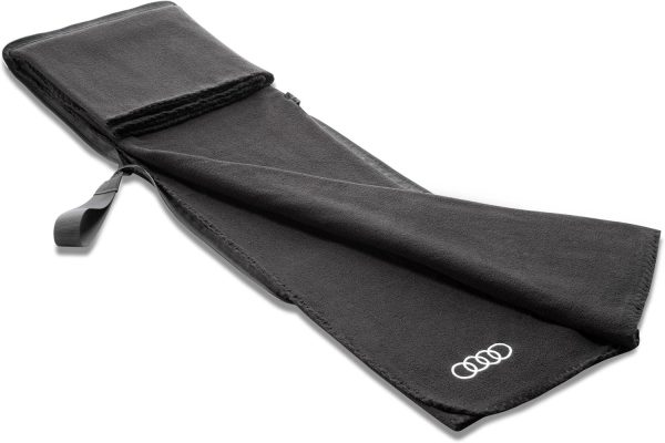 New OEM Audi 2-in-1 Fleece Blanket/Cushion Black with Rings Logo 3292200300 VAG