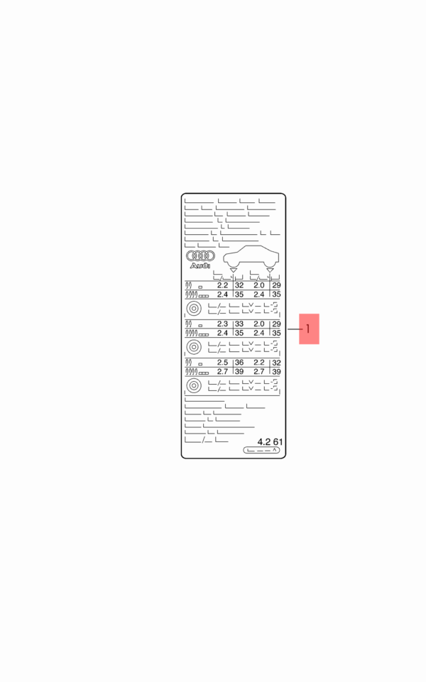 Audi Data Plate for Tire Pressure A4 B9 8W0010502M Genuine New OEM