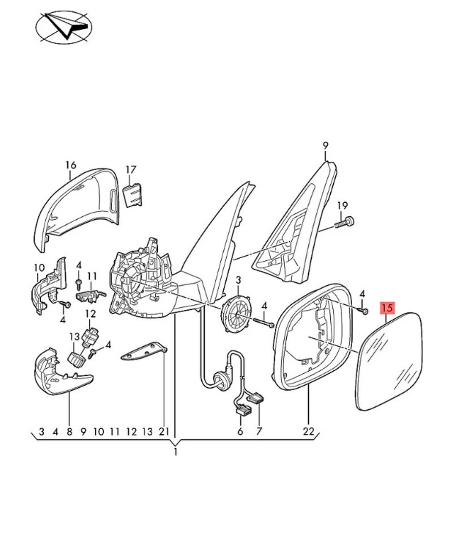 New Volkswagen Audi mirror glass 1T3857522C Genuine OEM New Volkswagen Audi mirror glass 1T3857522C Genuine OEM