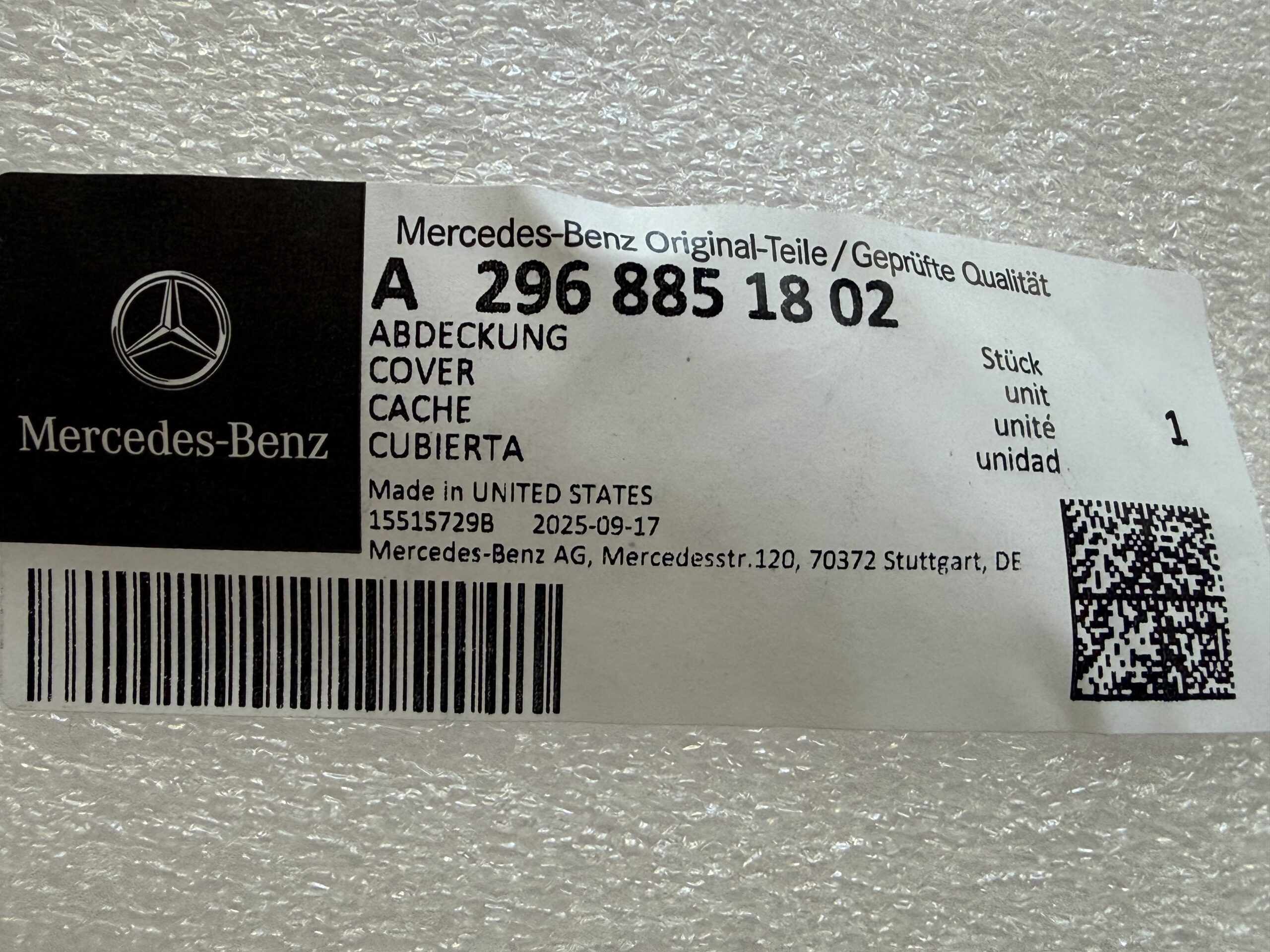 New Mercedes-Benz cover A2968851802 Genuine OEM New Mercedes-Benz cover A2968851802 Genuine OEM