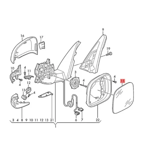 New Volkswagen Audi mirror glass 1T3857522C Genuine OEM